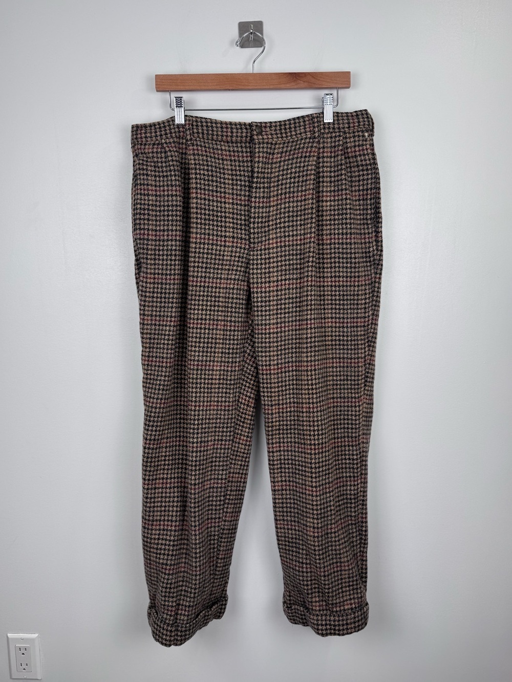 VTG Polo Ralph Lauren Men Made in USA Houndstooth Wool Pleated Pant Size 38